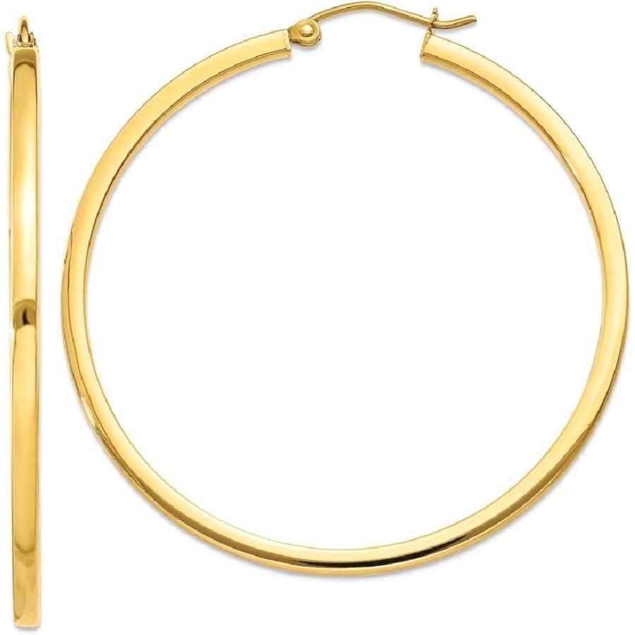 【並行輸入品】14K イエローゴールド 2mm スクエアチューブフープイヤリング ラウンドファインジュエリー 女性へのギフトに  クリスタルの画像