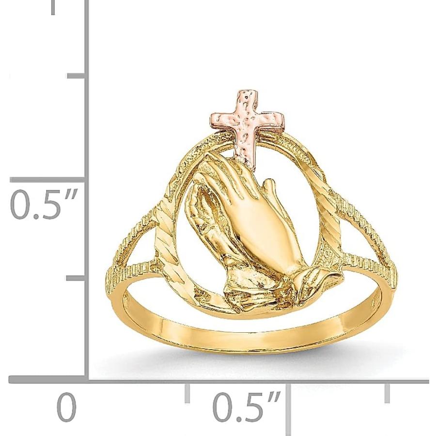 【並行輸入品】14K ツートーン ゴールド イエス 祈りの手 主 静けさ 祈り クロス リング 宗教的 ファインジュエリー 女性へのギフトに  ゴールの画像
