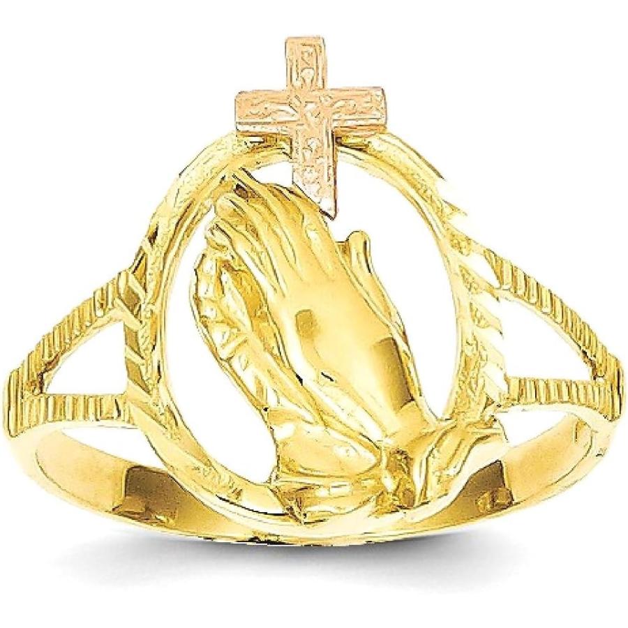 【並行輸入品】14K ツートーン ゴールド イエス 祈りの手 主 静けさ 祈り クロス リング 宗教的 ファインジュエリー 女性へのギフトに  ゴールの画像