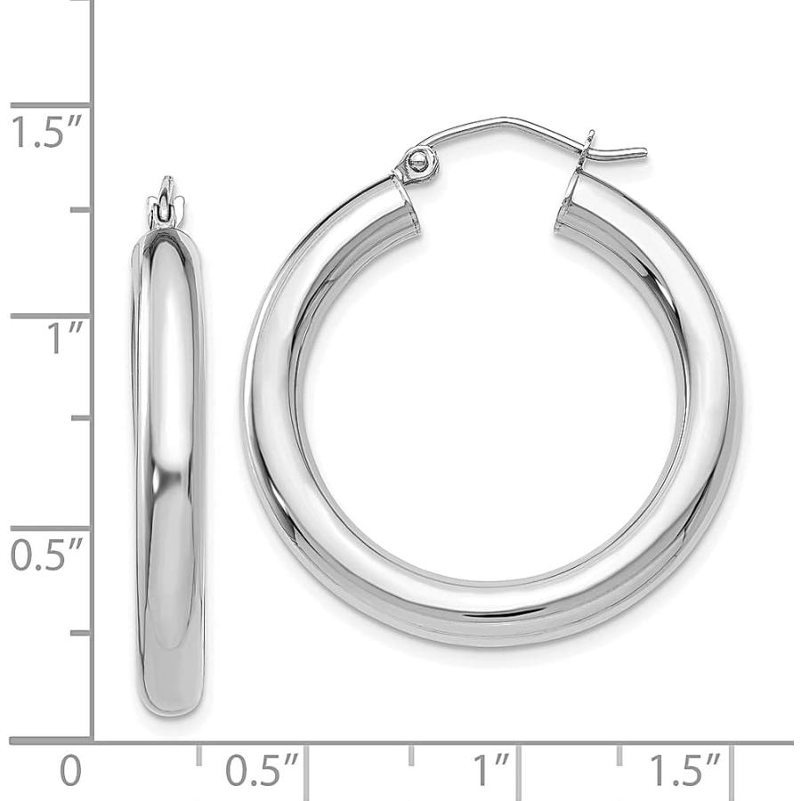 【並行輸入品】Iceカラット14 Kホワイトゴールド4 mm軽量ラウンドフープイヤリング耳フープセットクラシックFineジュエリー理想的な母の日ギフトの画像
