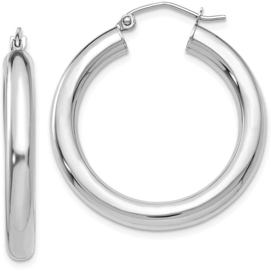 【並行輸入品】Iceカラット14 Kホワイトゴールド4 mm軽量ラウンドフープイヤリング耳フープセットクラシックFineジュエリー理想的な母の日ギフトの画像