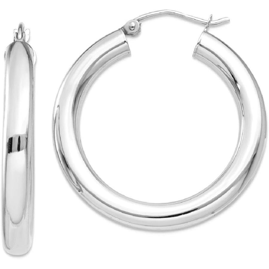 【並行輸入品】Iceカラット14 Kホワイトゴールド4 mm軽量ラウンドフープイヤリング耳フープセットクラシックFineジュエリー理想的な母の日ギフトの画像