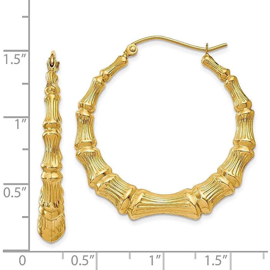 【並行輸入品】14K イエローゴールド バンブーフープイヤリング イヤーフープセット ラウンドファインジュエリー 女性へのギフトに  竹の画像