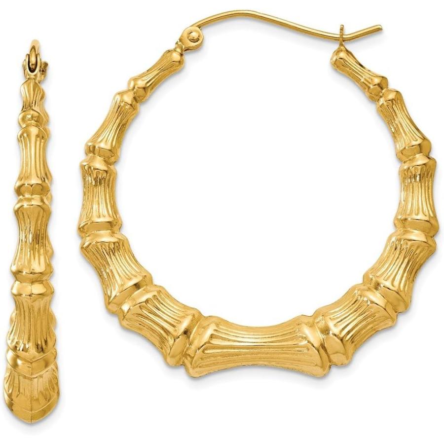 【並行輸入品】14K イエローゴールド バンブーフープイヤリング イヤーフープセット ラウンドファインジュエリー 女性へのギフトに  竹の画像