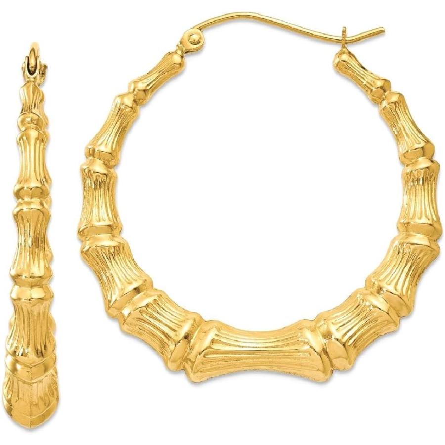 【並行輸入品】14K イエローゴールド バンブーフープイヤリング イヤーフープセット ラウンドファインジュエリー 女性へのギフトに  竹の画像
