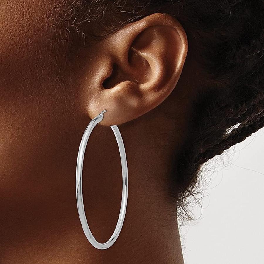 【並行輸入品】14K ホワイトゴールド 2.5mm チューブフープイヤリング ラウンド クラシック ファインジュエリー 女性へのギフトにの画像