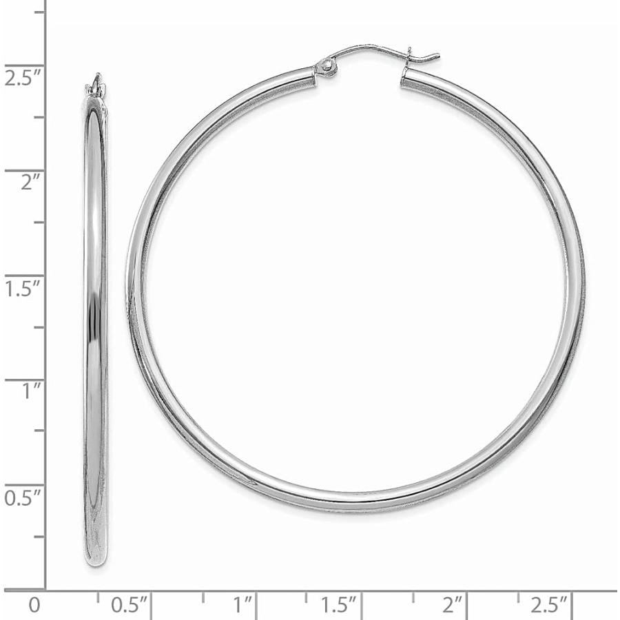 【並行輸入品】14K ホワイトゴールド 2.5mm チューブフープイヤリング ラウンド クラシック ファインジュエリー 女性へのギフトにの画像