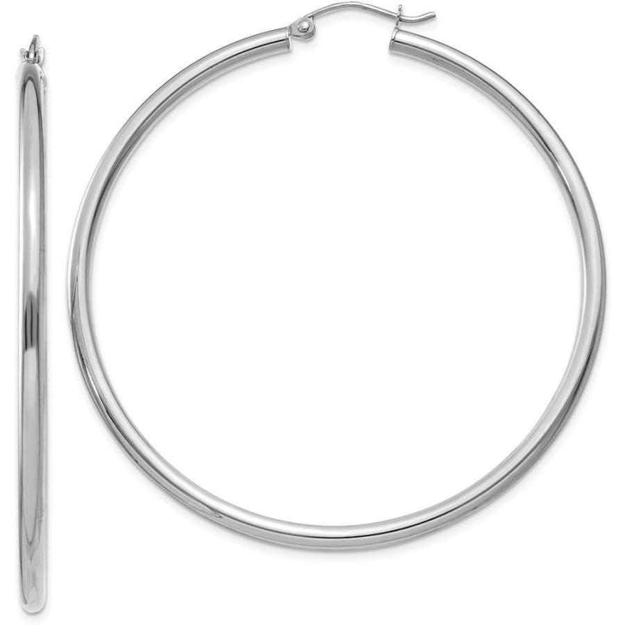 【並行輸入品】14K ホワイトゴールド 2.5mm チューブフープイヤリング ラウンド クラシック ファインジュエリー 女性へのギフトにの画像