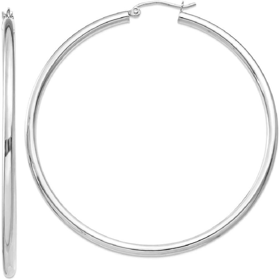 【並行輸入品】14K ホワイトゴールド 2.5mm チューブフープイヤリング ラウンド クラシック ファインジュエリー 女性へのギフトにの画像