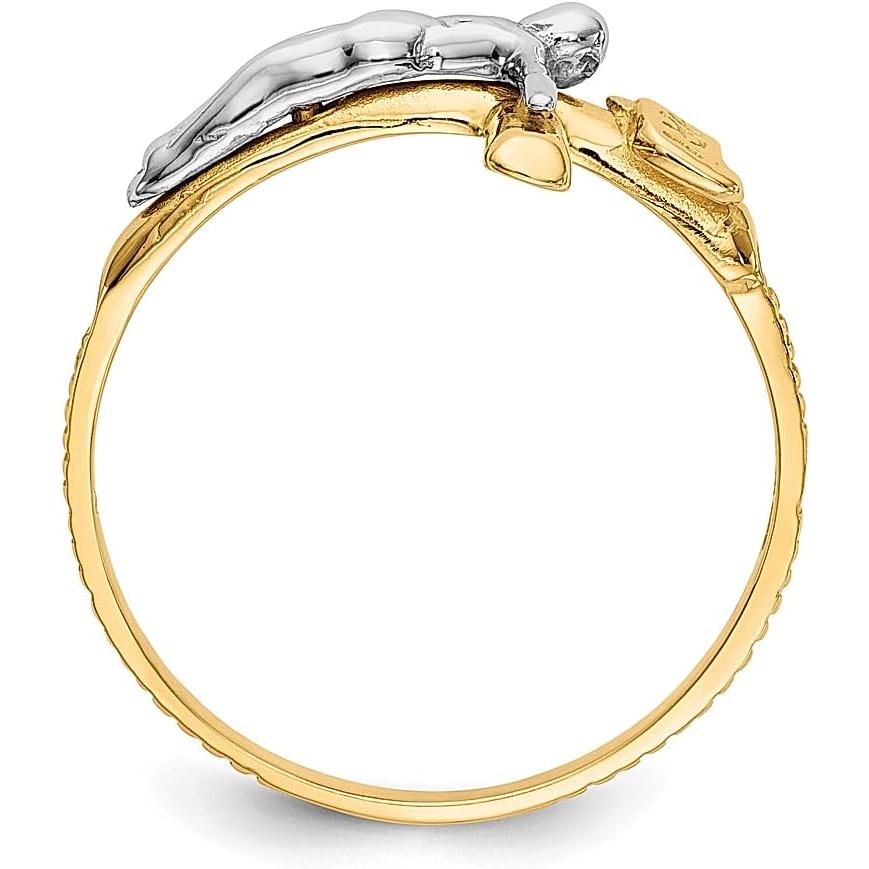 【並行輸入品】14k Two Tone Gold Inri Lord Jesus Christ Crucifix Holy Cross Ring Reの画像