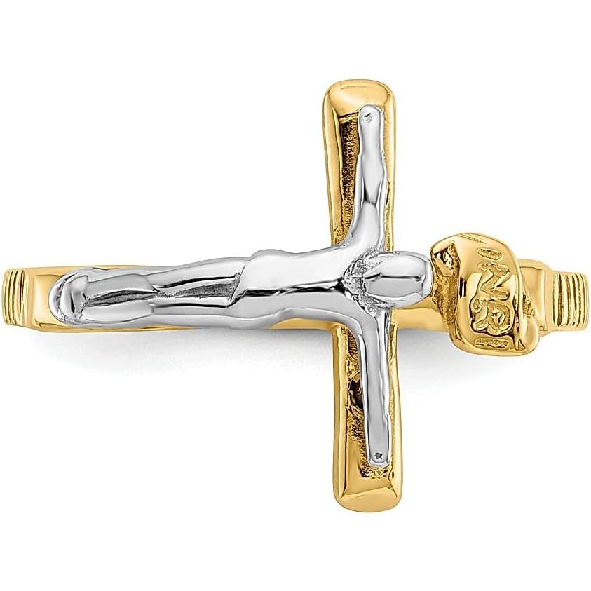 【並行輸入品】14k Two Tone Gold Inri Lord Jesus Christ Crucifix Holy Cross Ring Reの画像