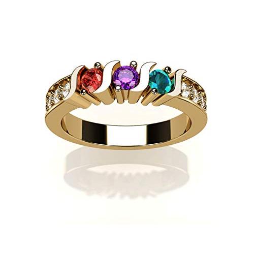 【並行輸入品】Sバー サイドストーン付き マザーズリング 1~6個の人工誕生石 14K ホワイト/イエロー/ローズゴールド NANA S Barの画像