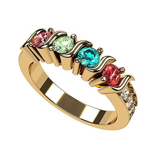 【並行輸入品】Sバー サイドストーン付き マザーズリング 1~6個の人工誕生石 14K ホワイト/イエロー/ローズゴールド NANA S Barの画像