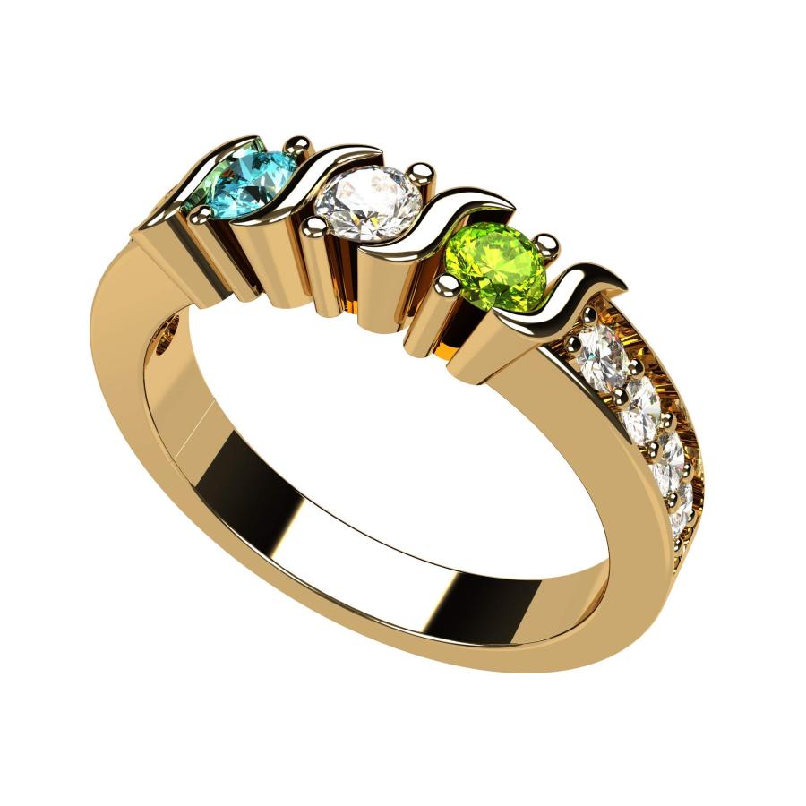 【並行輸入品】Sバー サイドストーン付き マザーズリング 1~6個の人工誕生石 14K ホワイト/イエロー/ローズゴールド NANA S Barの画像