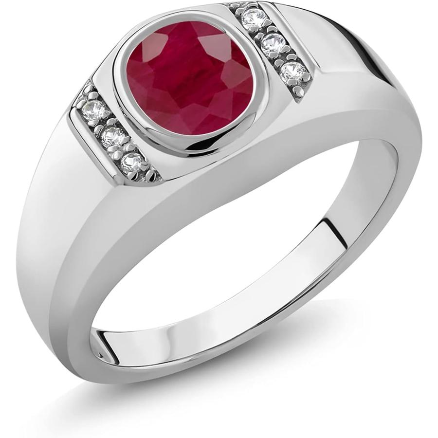 【並行輸入品】[Gem Stone King] 1.66カラット 天然 ルビー 指輪 リング メンズ シンセティック ホワイトサファイア シルバー92