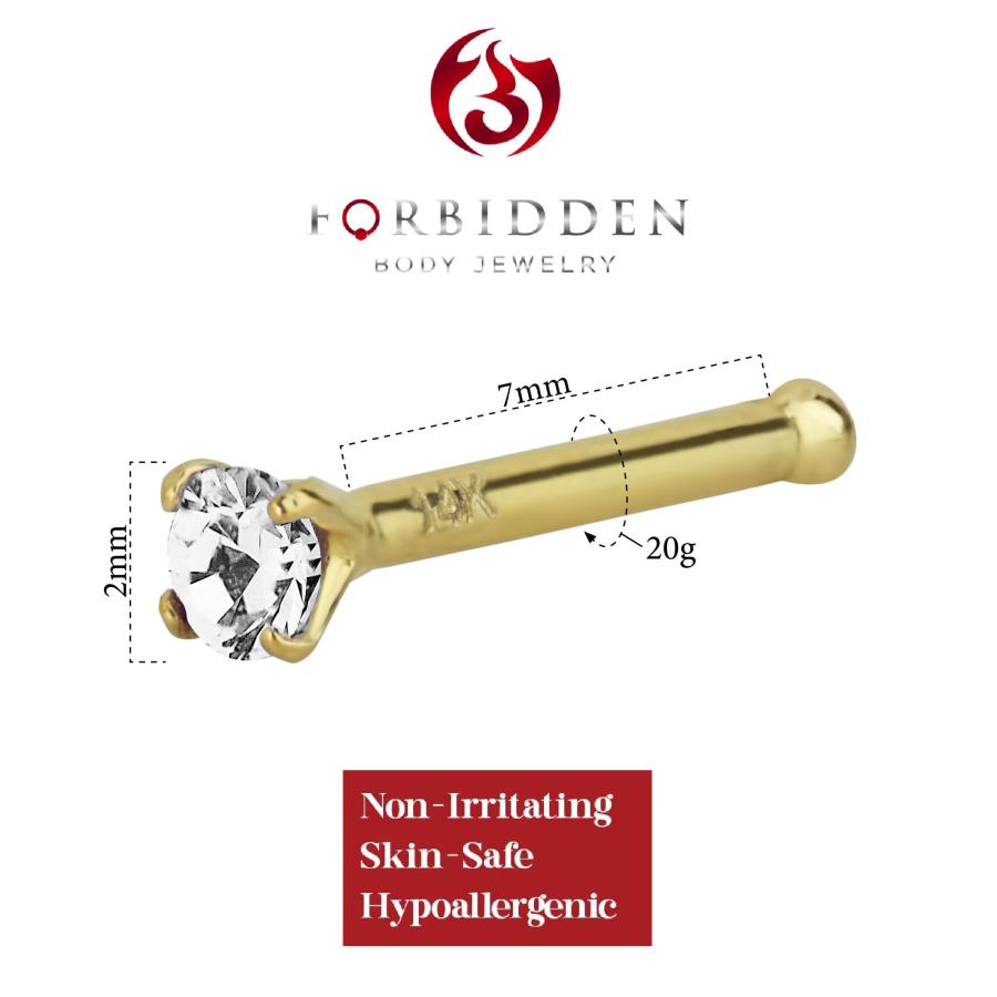 【並行輸入品】Forbidden Body Jewelry 20g ソリッド14Ktゴールド 模造ダイヤモンド CZクリスタル ノーズリング ス_3