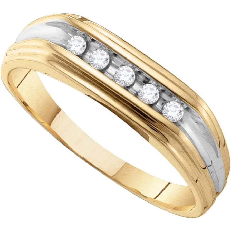 【並行輸入品】10 Kイエロー2つトーンゴールドラウンドダイヤモンドメンズ結婚指輪リング   チャネル設定( 1 / 8 cttw。)の画像