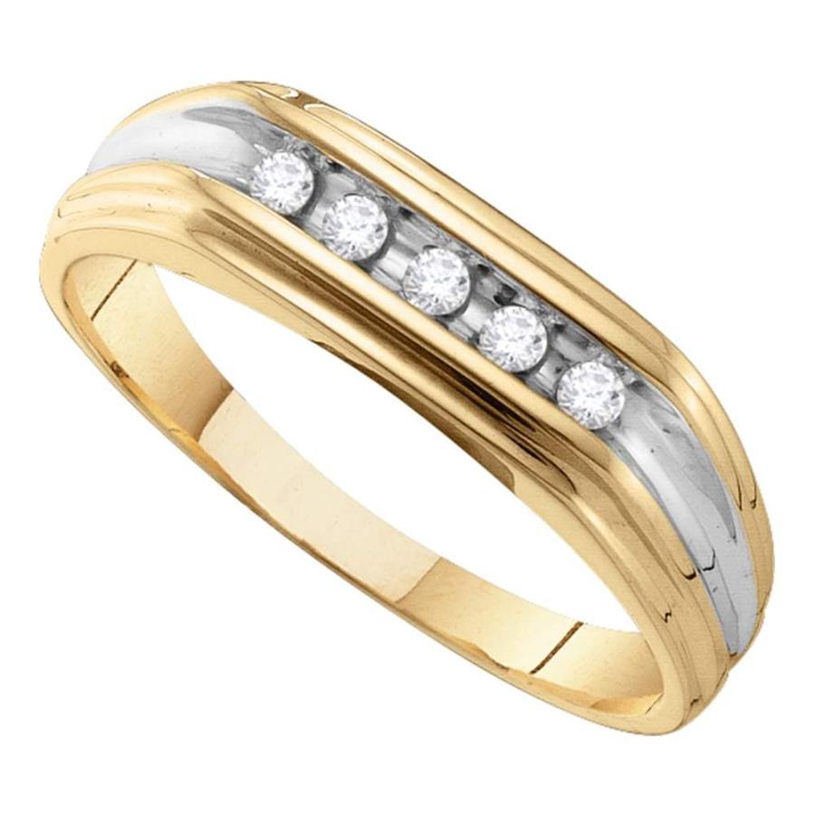 【並行輸入品】10 Kイエロー2つトーンゴールドラウンドダイヤモンドメンズ結婚指輪リング   チャネル設定( 1 / 8 cttw。)の画像