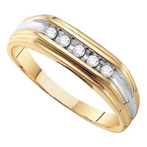 【並行輸入品】10 Kイエロー2つトーンゴールドラウンドダイヤモンドメンズ結婚指輪リング   チャネル設定( 1 / 8 cttw。)の画像