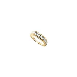 【並行輸入品】10 Kイエロー2つトーンゴールドラウンドダイヤモンドメンズ結婚指輪リング   チャネル設定( 1 / 8 cttw。)の画像