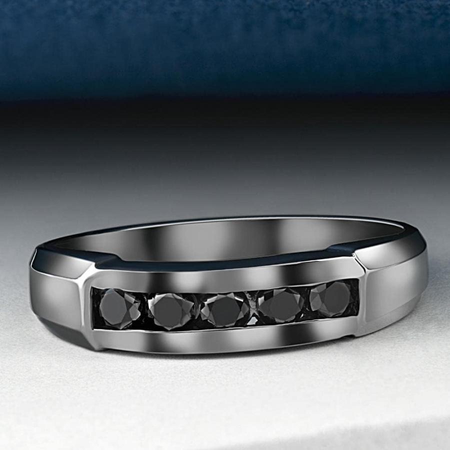 【並行輸入品】1/2カラット ブラックダイヤモンド メンズ 結婚指輪 10K ブラックゴールドの画像