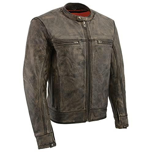 【並行輸入品】Milwaukee Leather ビッグメンズ ダメージ加工 ブラウン オートバイジャケット ベント US サイズ: Largeの画像