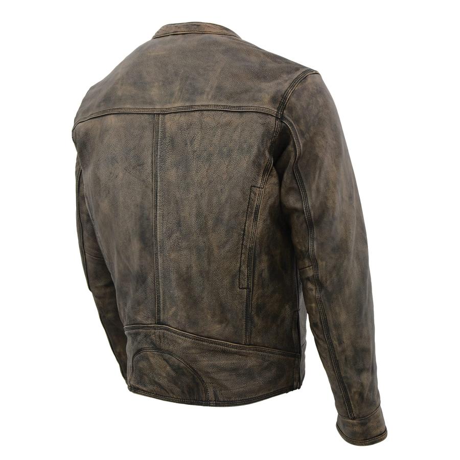 【並行輸入品】Milwaukee Leather ビッグメンズ ダメージ加工 ブラウン オートバイジャケット ベント US サイズ: Largeの画像