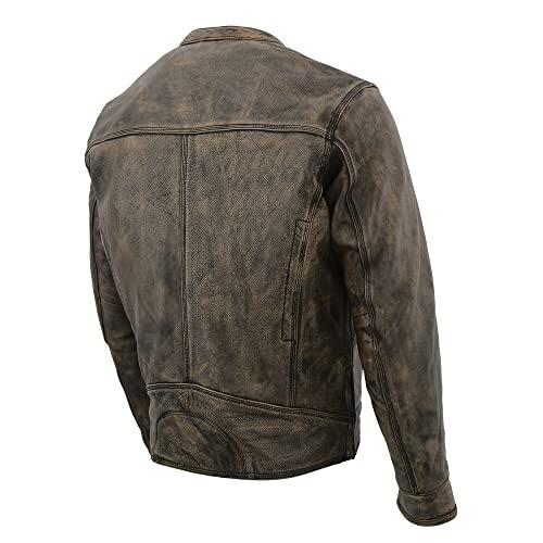 【並行輸入品】Milwaukee Leather ビッグメンズ ダメージ加工 ブラウン オートバイジャケット ベント US サイズ: Largeの画像