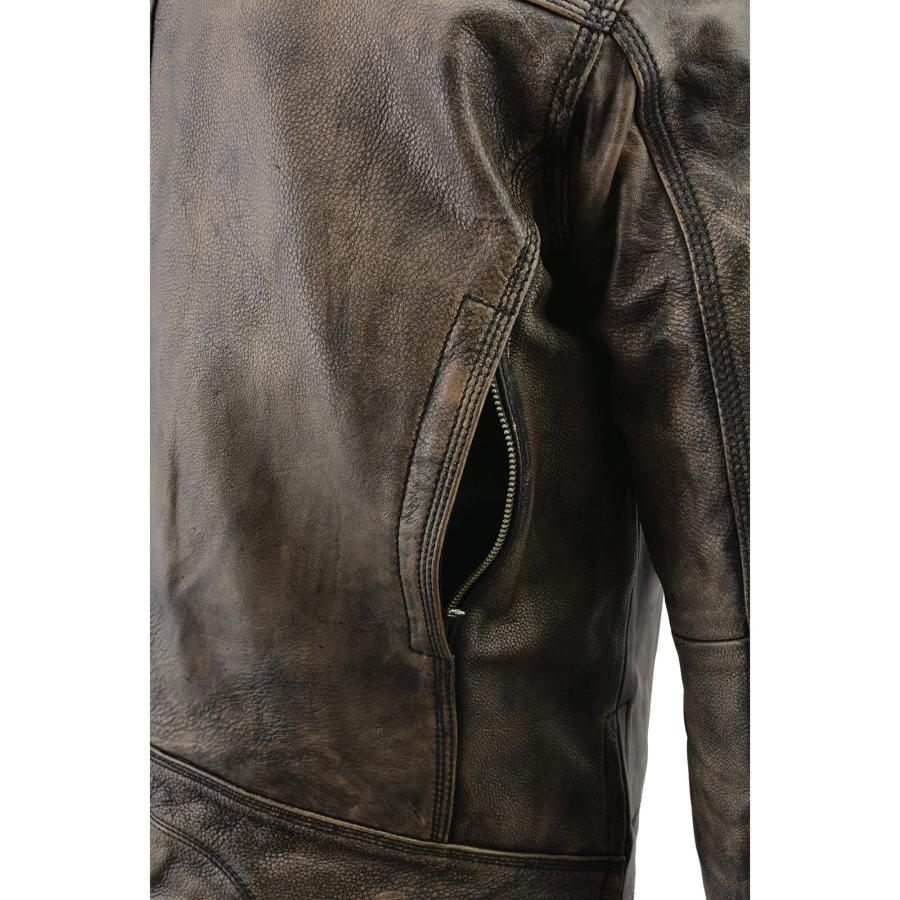 【並行輸入品】Milwaukee Leather ビッグメンズ ダメージ加工 ブラウン オートバイジャケット ベント US サイズ: Largeの画像
