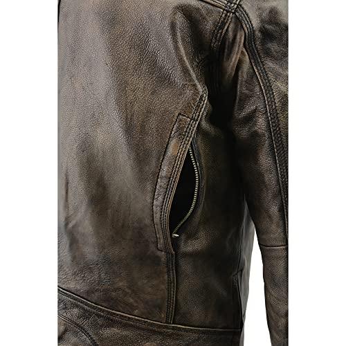 【並行輸入品】Milwaukee Leather ビッグメンズ ダメージ加工 ブラウン オートバイジャケット ベント US サイズ: Largeの画像