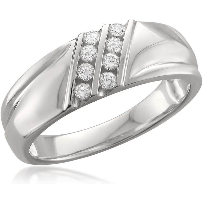 【並行輸入品】14 Kホワイトゴールドダブル行8-stoneラウンドダイヤモンドメンズ結婚バンドリング( 1 / 4 cttw   H - I、si2の画像