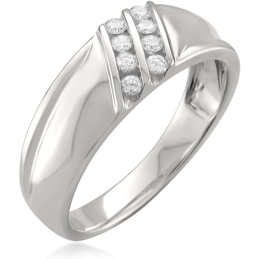【並行輸入品】14 Kホワイトゴールドダブル行8-stoneラウンドダイヤモンドメンズ結婚バンドリング( 1 / 4 cttw   H - I、si2の画像