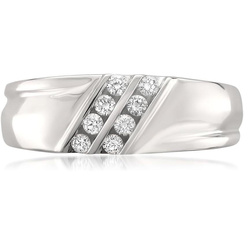 【並行輸入品】14 Kホワイトゴールドダブル行8-stoneラウンドダイヤモンドメンズ結婚バンドリング( 1 / 4 cttw   H - I、si2の画像