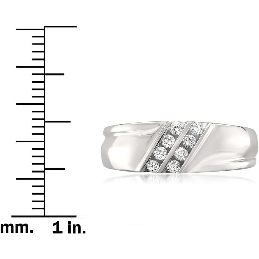【並行輸入品】14 Kホワイトゴールドダブル行8-stoneラウンドダイヤモンドメンズ結婚バンドリング( 1 / 4 cttw   H - I、si2の画像