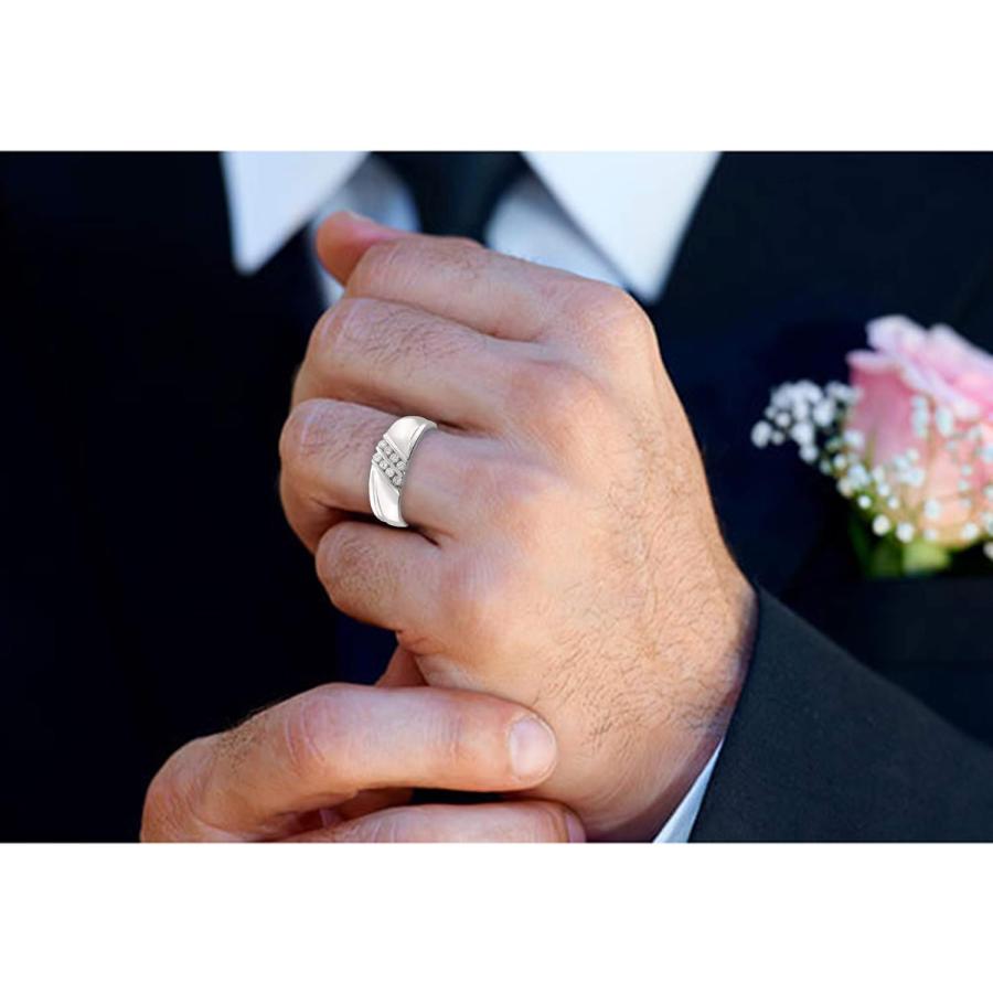 【並行輸入品】14 Kホワイトゴールドダブル行8-stoneラウンドダイヤモンドメンズ結婚バンドリング( 1 / 4 cttw   H - I、si2の画像