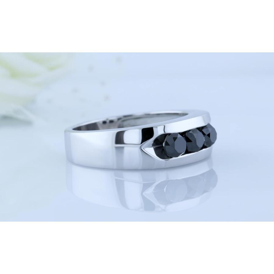 【並行輸入品】1.10カラットCTWスターリングシルバーRealラウンドブラックダイヤモンドメンズ3ストーン結婚記念バンド1 CT (USA リングサの画像