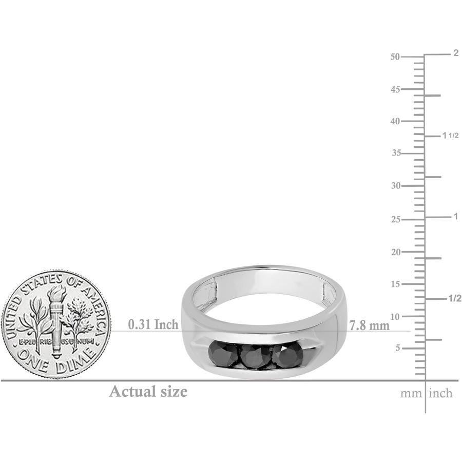 【並行輸入品】1.10カラットCTWスターリングシルバーRealラウンドブラックダイヤモンドメンズ3ストーン結婚記念バンド1 CT (USA リングサの画像