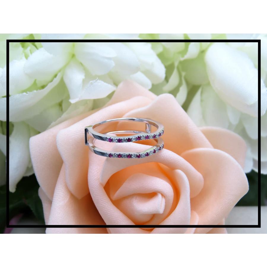 【並行輸入品】14?K Gold Round Rubyレディース結婚記念バンドEnhancerガードダブルリング (USA リングサイズ 5.5の画像