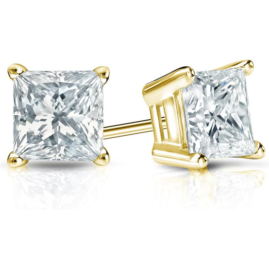 【並行輸入品】14 Kゴールド4プロングバスケットプリンセスカットダイヤモンドスタッドイヤリング( 1 / 3 ct、Good、i2 - i3 ) sの画像