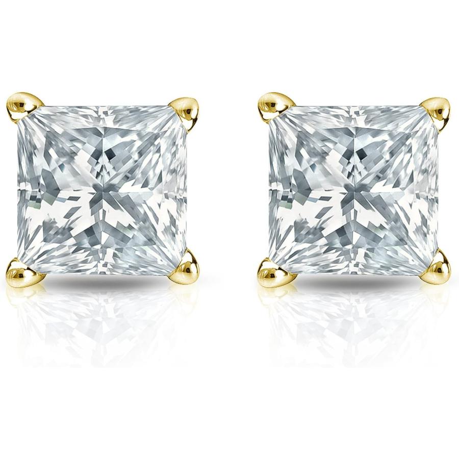 【並行輸入品】14 Kゴールド4プロングバスケットプリンセスカットダイヤモンドスタッドイヤリング( 1 / 3 ct、Good、i2 - i3 ) sの画像