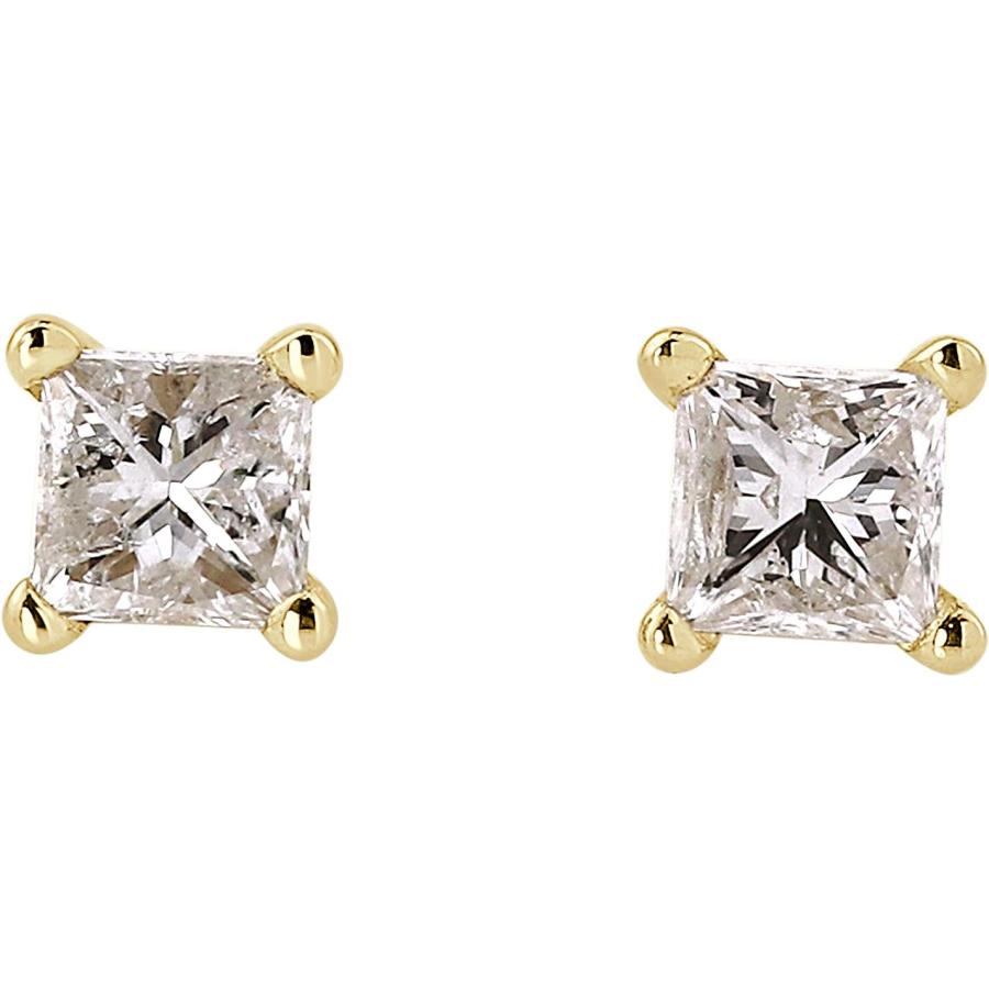 【並行輸入品】Diamond Wish 1/5カラット プリンセスカット ダイヤモンド スタッドピアス 14Kイエローまたはホワイトゴールド (J-Kの画像