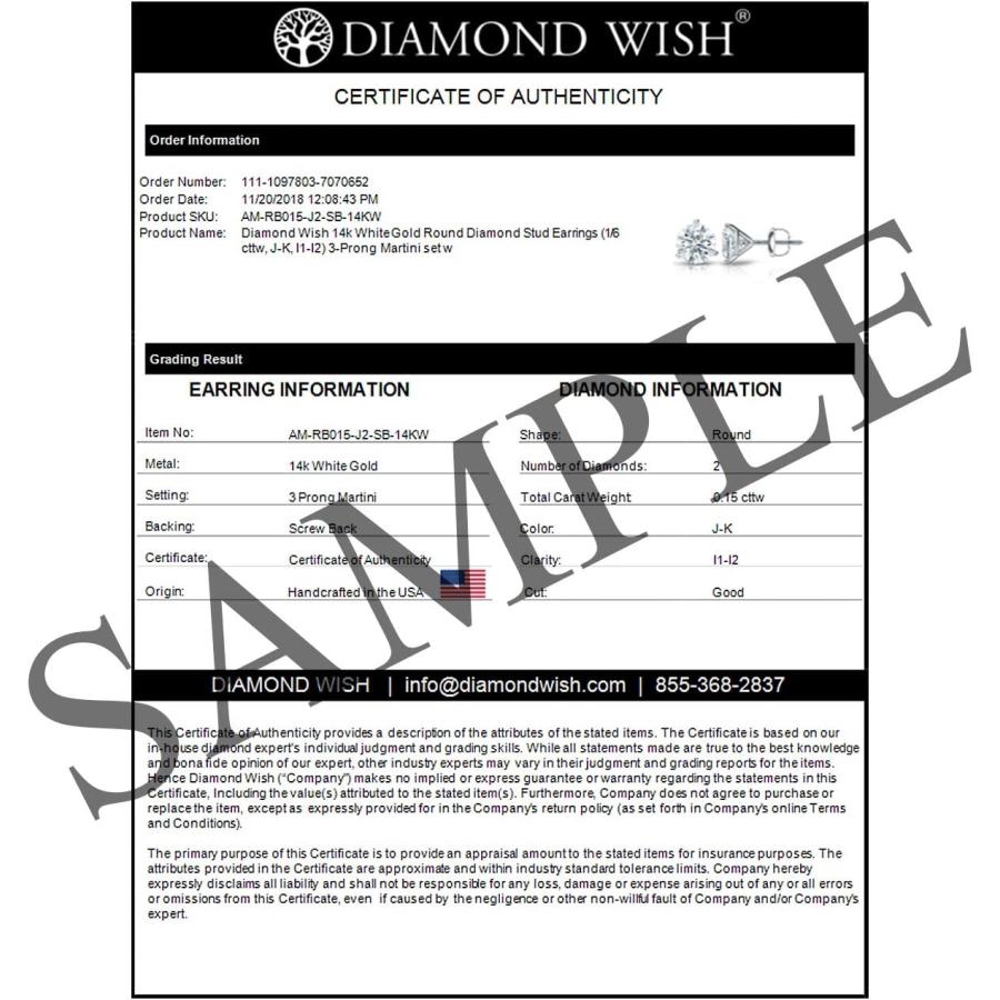 【並行輸入品】Diamond Wish 1/5カラット プリンセスカット ダイヤモンド スタッドピアス 14Kイエローまたはホワイトゴールド (J-Kの画像