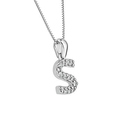 【並行輸入品】ダイヤモンド イニシャルペンダントネックレス 14K ホワイトゴールド (1/10 cttw) 18インチ ゴールドの画像