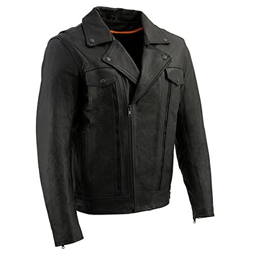 【並行輸入品】Milwaukee Leather LKM1760 メンズ ブラックレザー オートバイジャケット ユーティリティポケット付きの画像