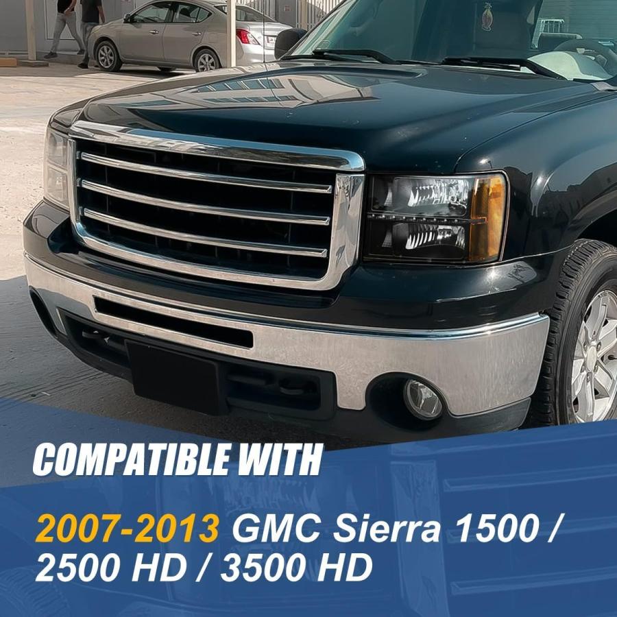 【並行輸入品】ブラックハウジング アンバーコーナーヘッドライト LEDランニングライト付き GMC Sierra 1500 2500HD 3500HD_6