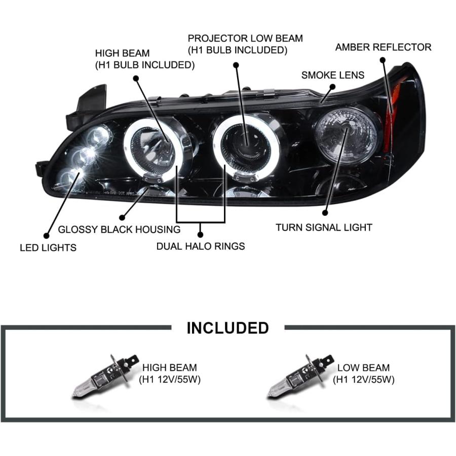 【並行輸入品】SPEC-D TUNING LED デュアルヘイロー 光沢ブラック プロジェクターヘッドライト 1993-1997 トヨタ カローラ 左の画像