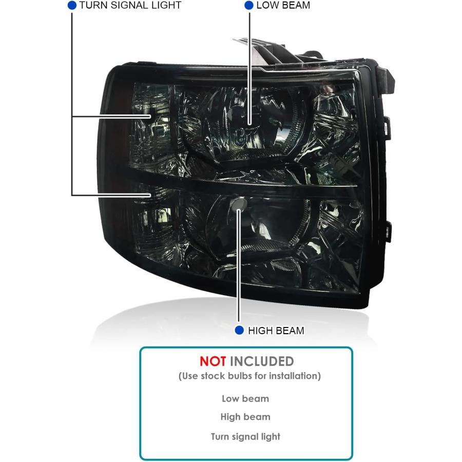 【並行輸入品】Spec-D チューニングヘッドライトスモークレンズ アンバーリフレクター付き 2007-2014 シボレー シルバラード 1500 2の画像