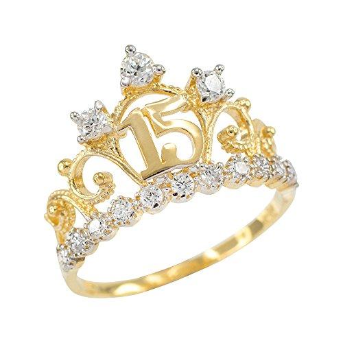 【並行輸入品】14?Kイエローゴールドcz studdedクラウンSweet 15?Anos Quinceaneraリング 14K Yellowの画像