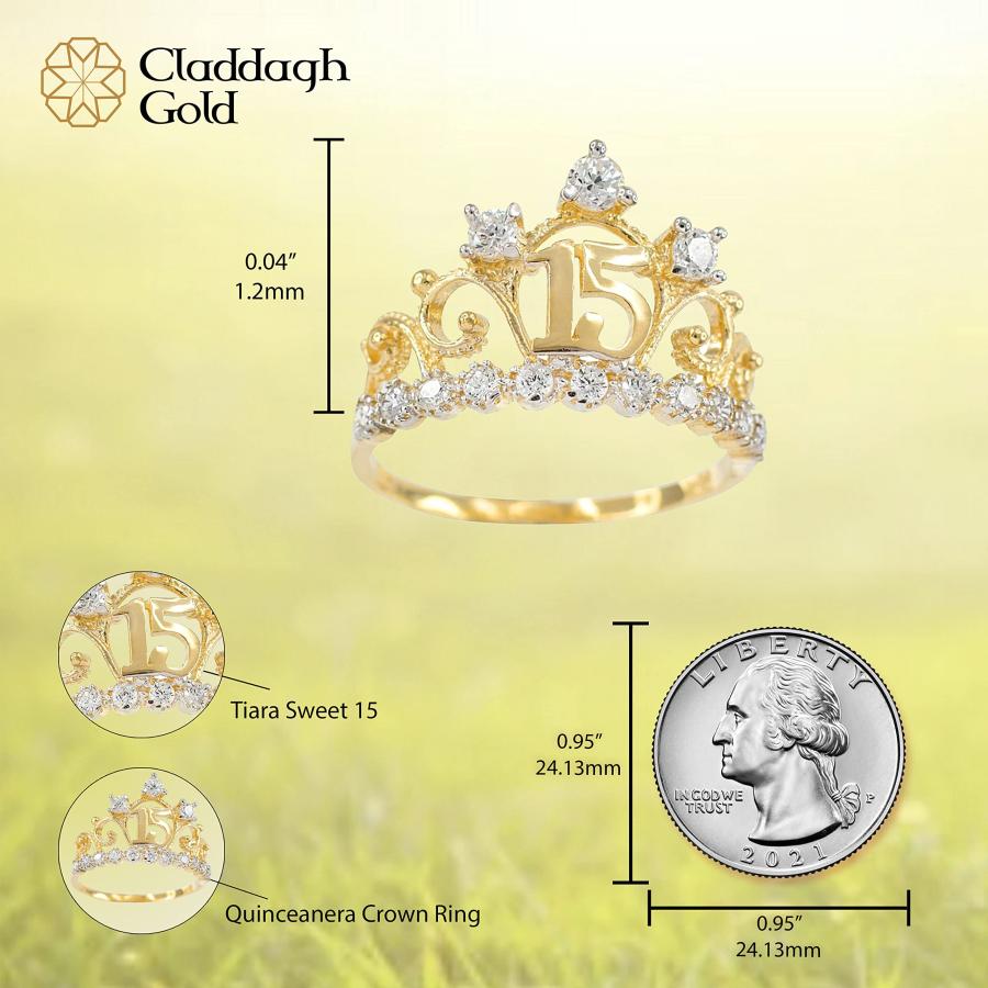 【並行輸入品】14?Kイエローゴールドcz studdedクラウンSweet 15?Anos Quinceaneraリング 14K Yellowの画像