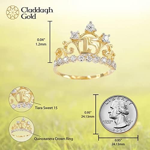 【並行輸入品】14?Kイエローゴールドcz studdedクラウンSweet 15?Anos Quinceaneraリング 14K Yellowの画像
